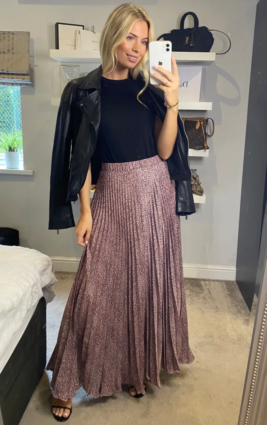 Sonia Pleated Maxi Skirt, Pink Animal