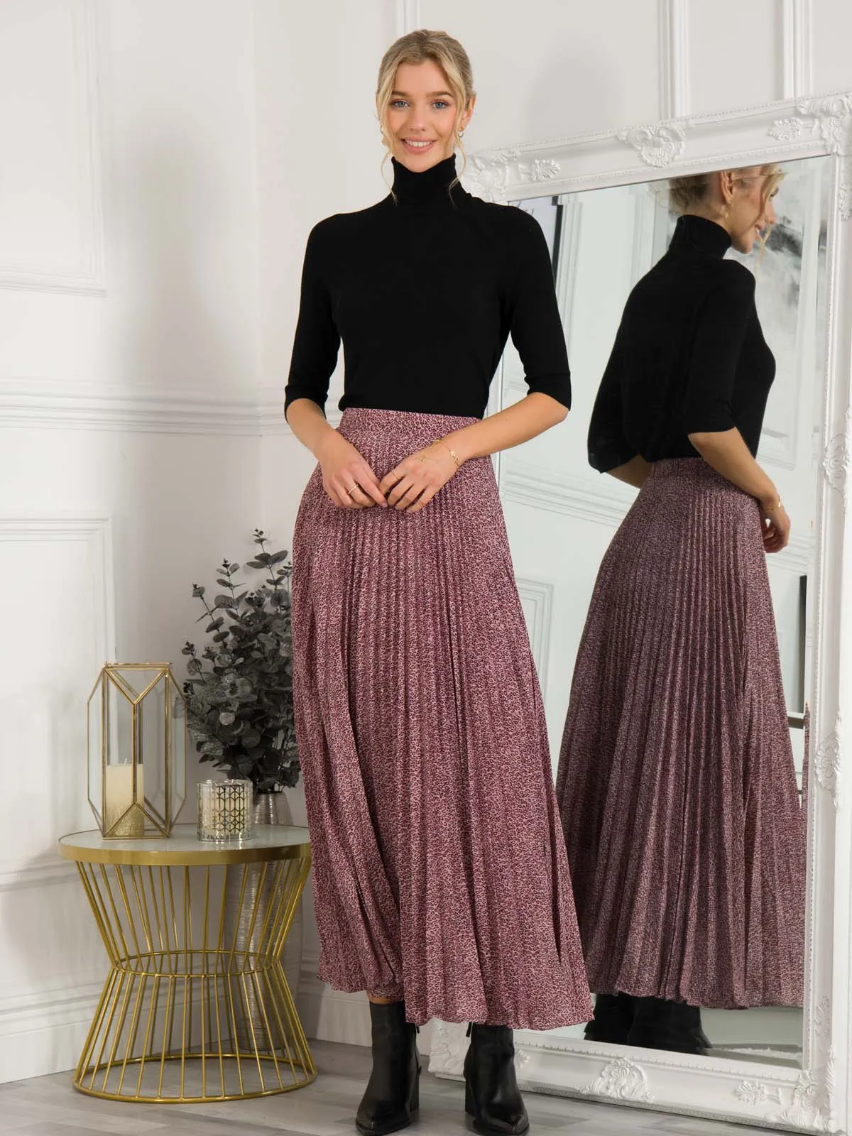 Sonia Pleated Maxi Skirt, Pink Animal