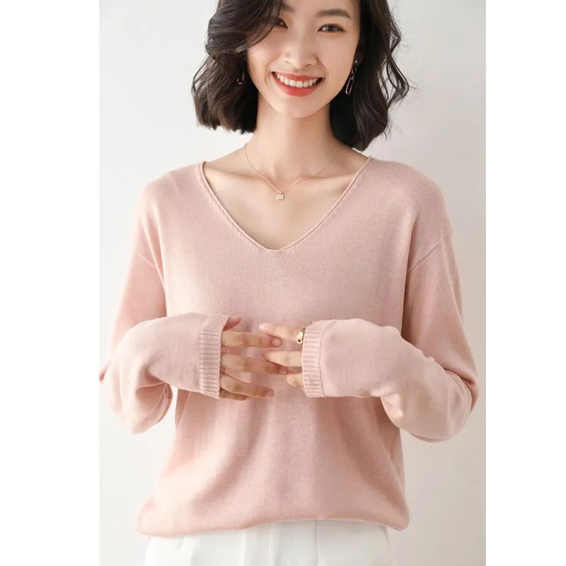 Spring Autumn Wool Blend Sweaters Women Fashion Sexy V-neck Pullover Loose Batwing Sleeve Plus Size Knitted Tops 200929