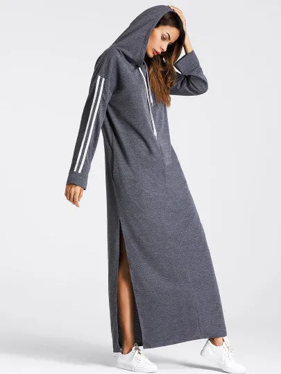 Stripe sleeve long maxi sweater hoodie dress