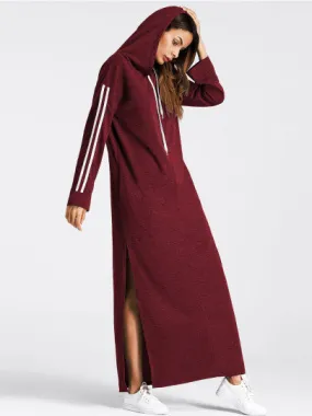 Stripe sleeve long maxi sweater hoodie dress