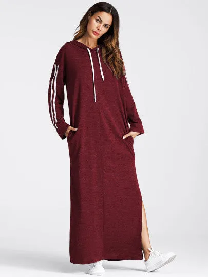 Stripe sleeve long maxi sweater hoodie dress