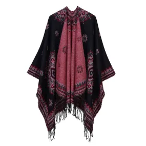 Sunflower Women's Tassel Split Cashmere Cloak Front and Back Cape