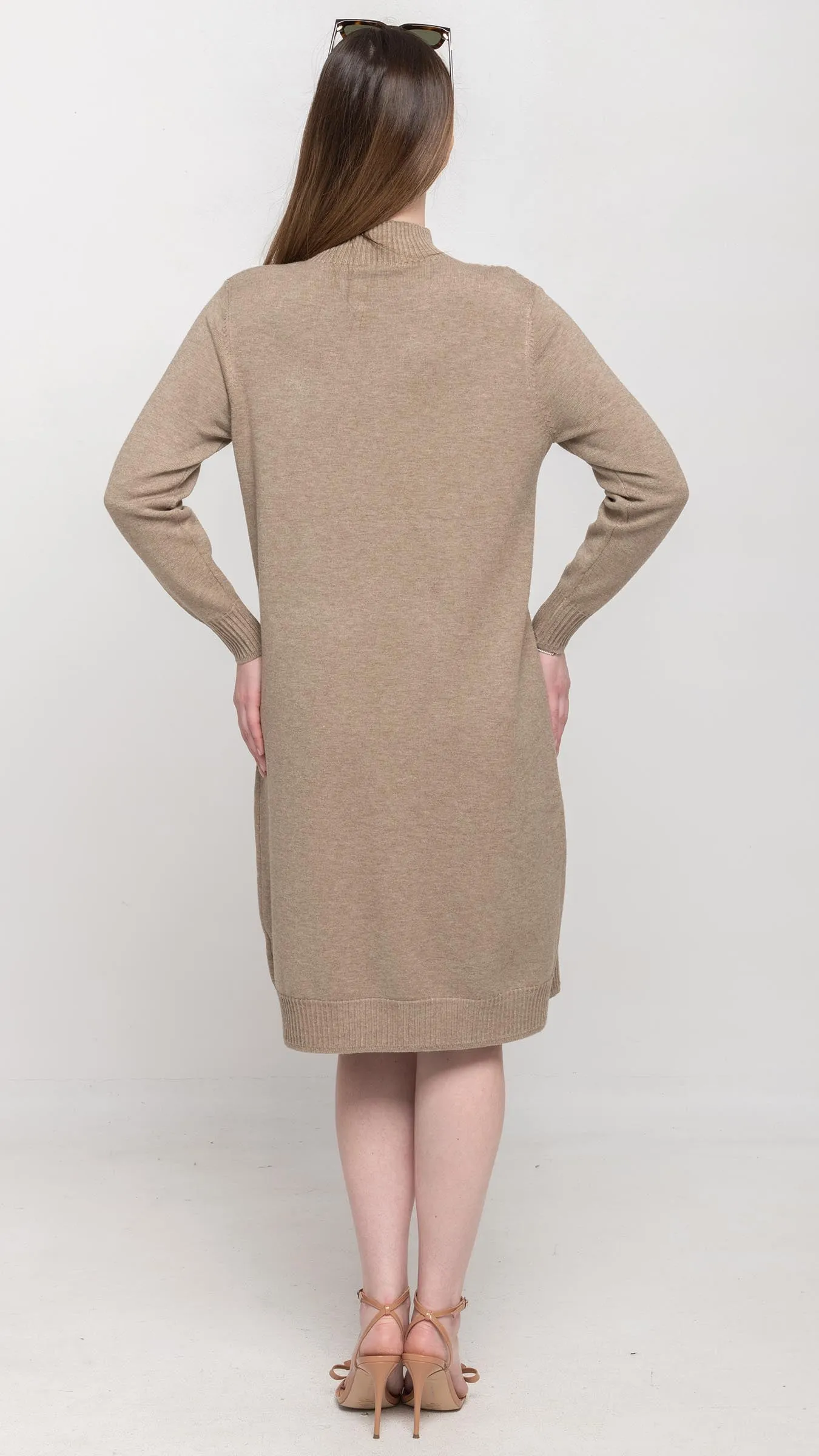 Sweater Dress with Sequin on Front in Khaki