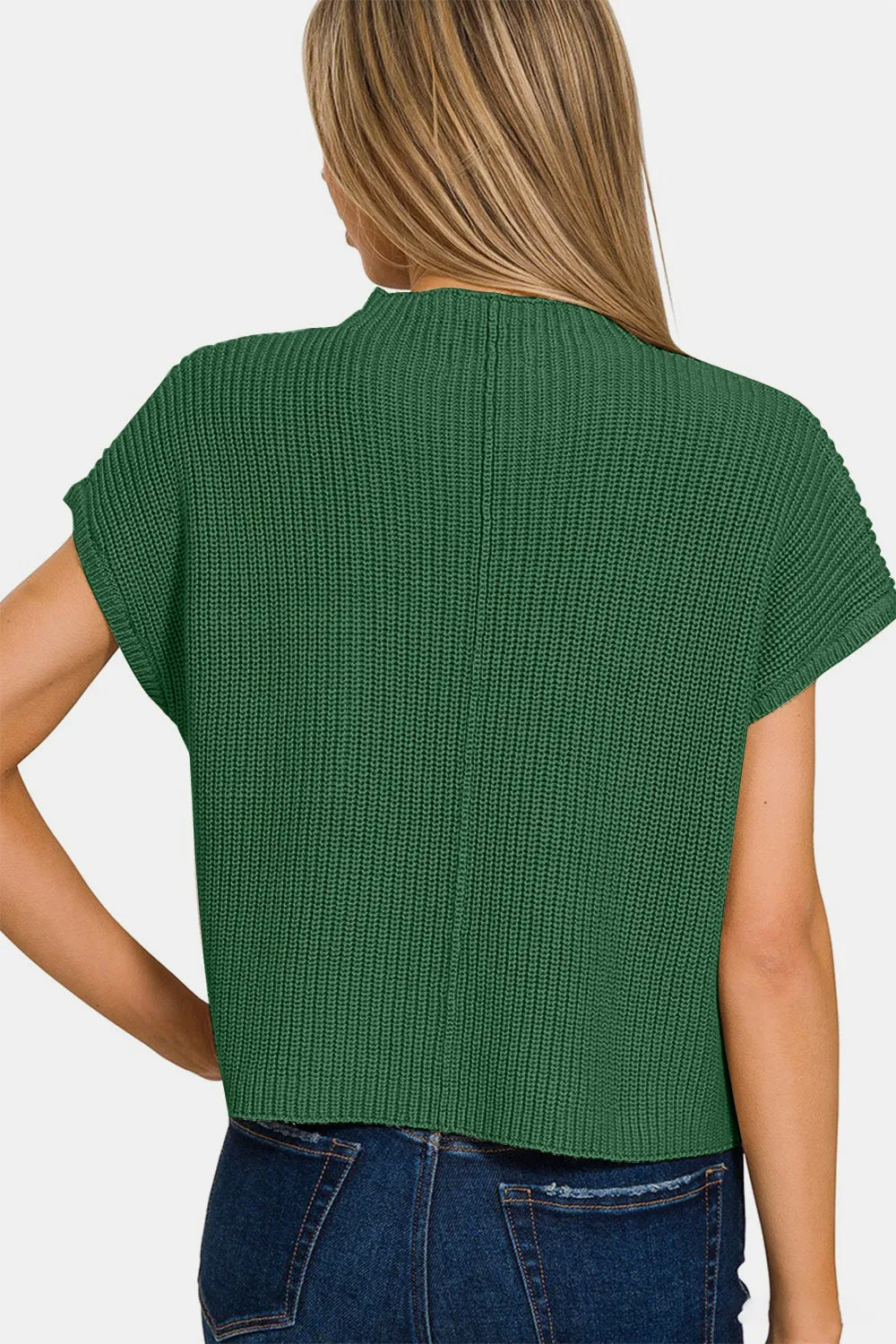 TEEK - Green Mock Neck Short Sleeve Cropped Sweater