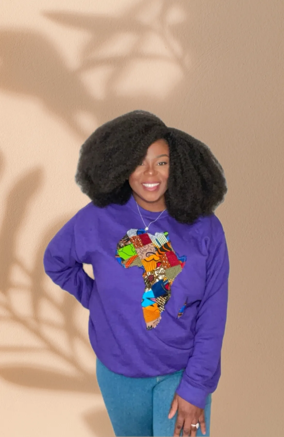 The Ada Map of Africa Ankara Crewneck Sweatshirt Jumper in Purple