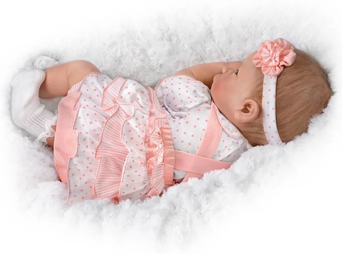 The Ashton - Drake Galleries Ava Lifelike TrueTouch® Authentic Silicone Baby Girl Doll with Hand Rooted Hair and Pink Jumper Weighted for Realism Fully Poseable by Master Doll Artist Linda Murray 18"-Inches