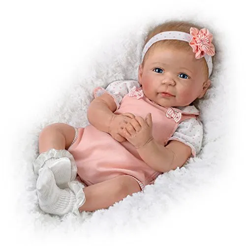 The Ashton - Drake Galleries Ava Lifelike TrueTouch® Authentic Silicone Baby Girl Doll with Hand Rooted Hair and Pink Jumper Weighted for Realism Fully Poseable by Master Doll Artist Linda Murray 18"-Inches