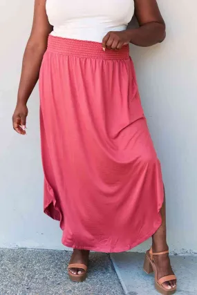 The Nina High Waist Scoop Hem Maxi Skirt in Hot Pink