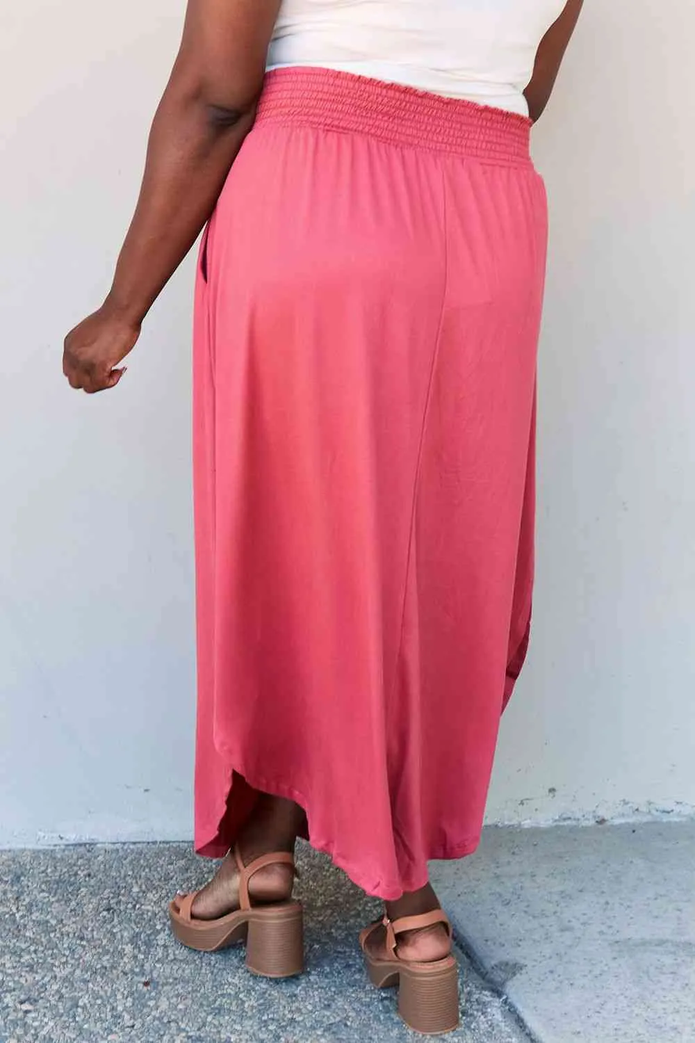 The Nina High Waist Scoop Hem Maxi Skirt in Hot Pink