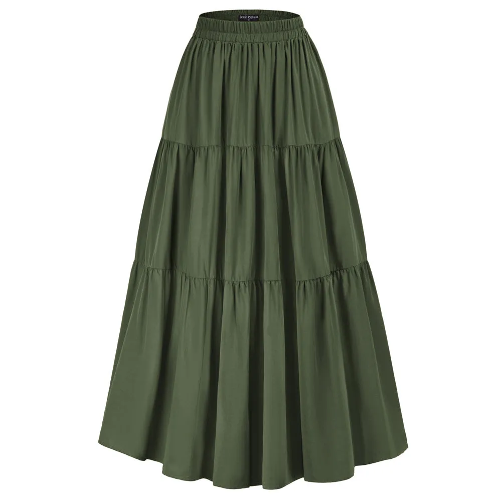 Tiered Elastic High Waist Swing Skirt with Pocket