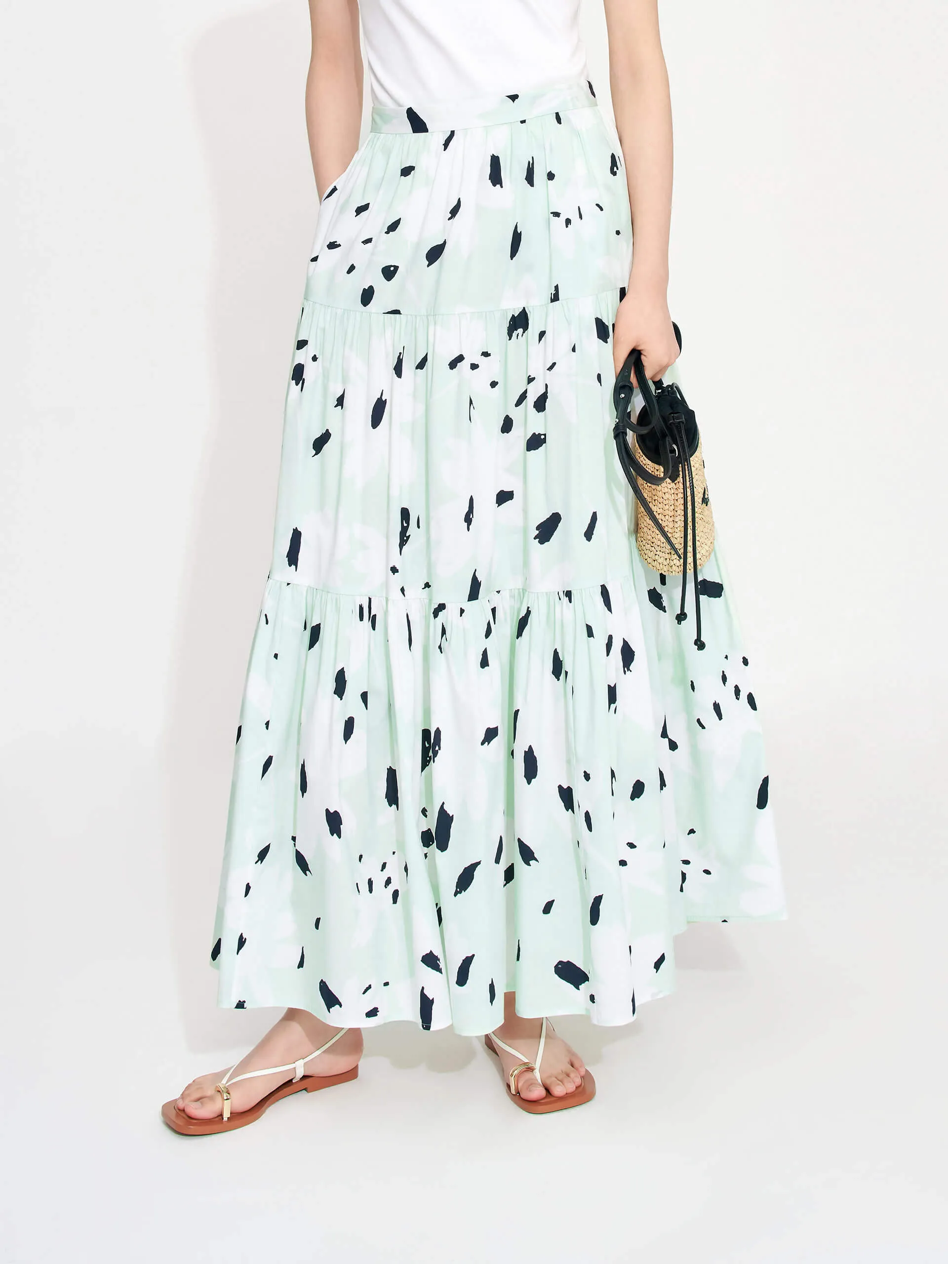 Tiered Floral Print Maxi Skirt