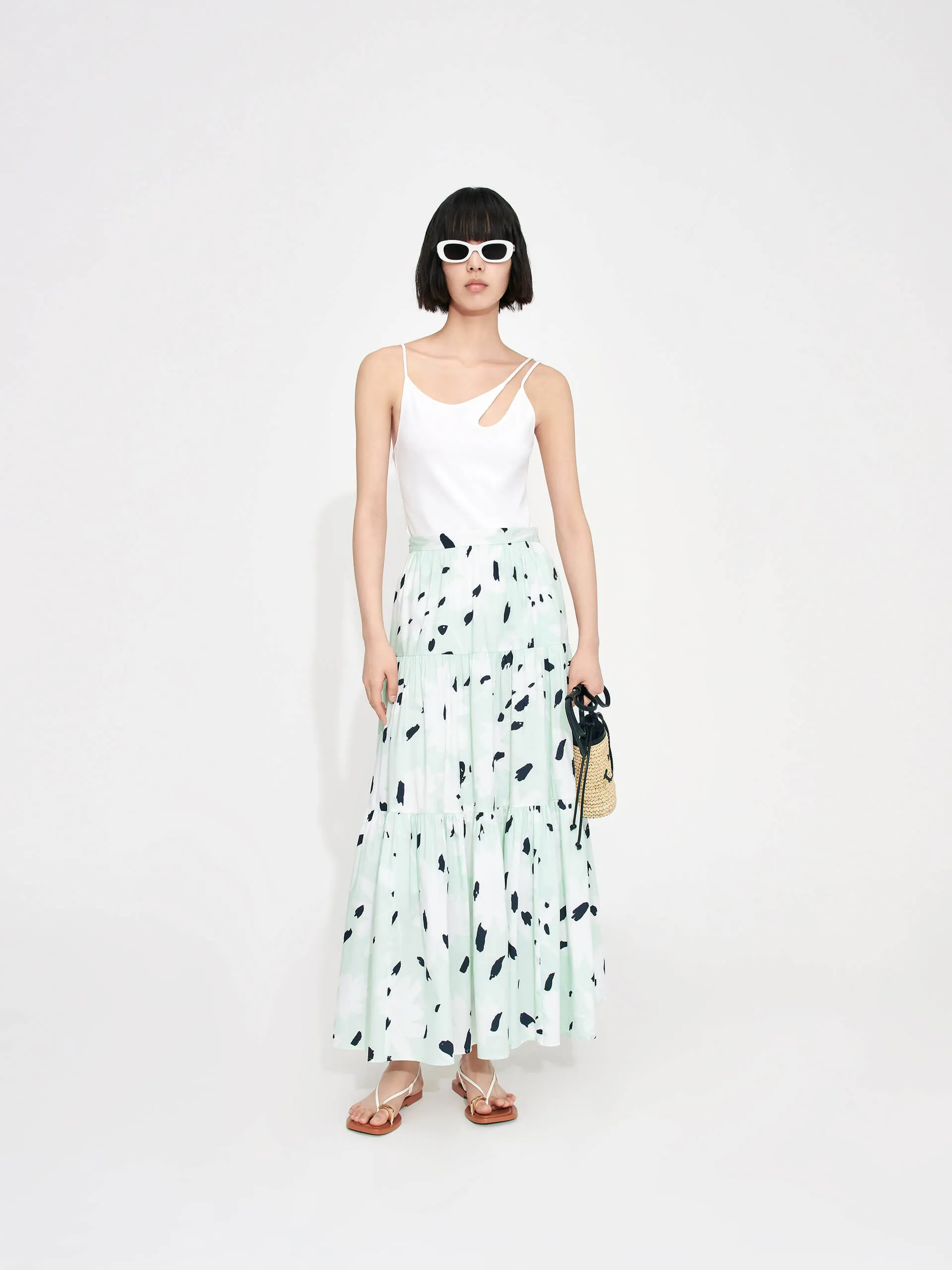 Tiered Floral Print Maxi Skirt