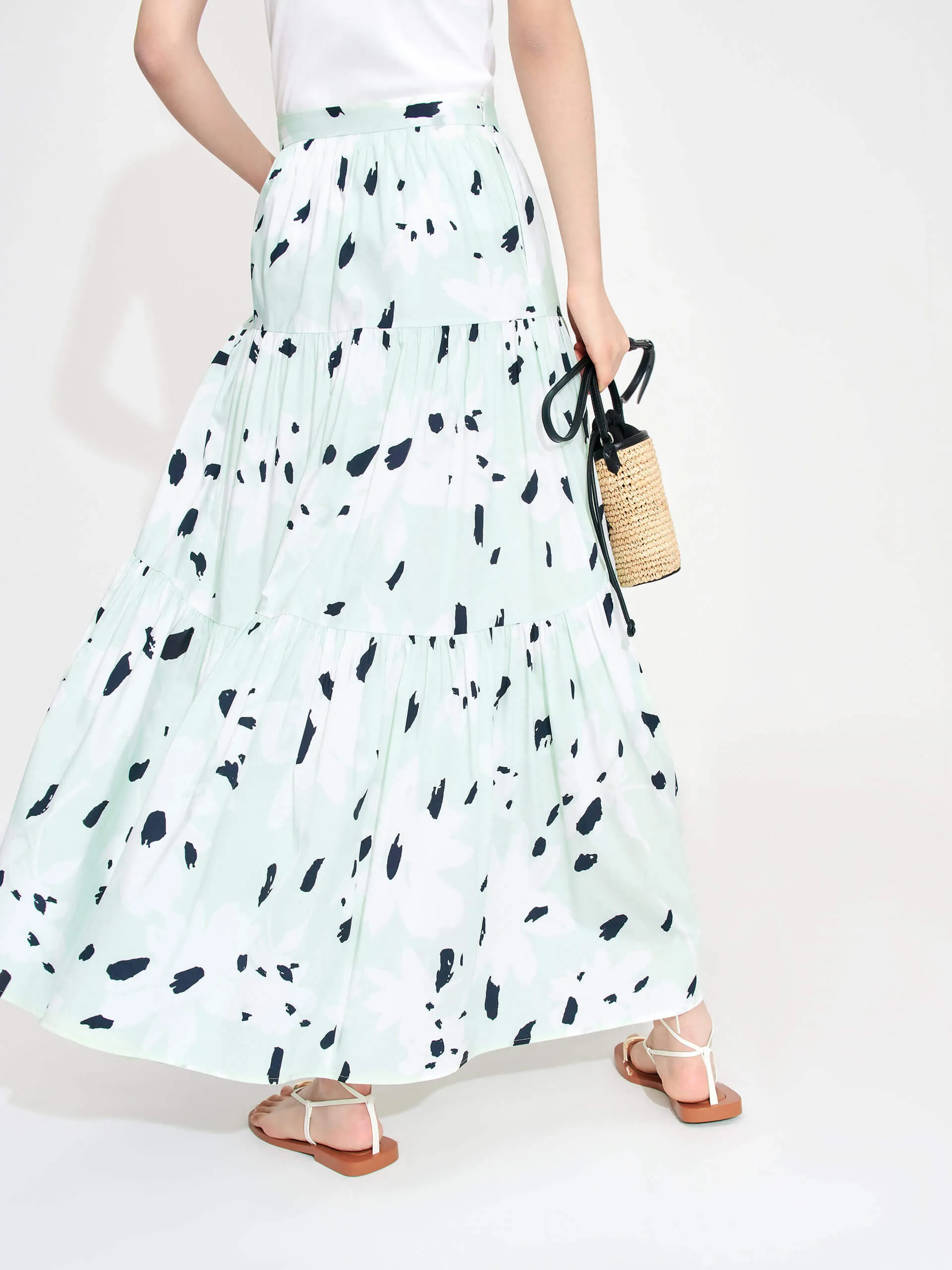 Tiered Floral Print Maxi Skirt