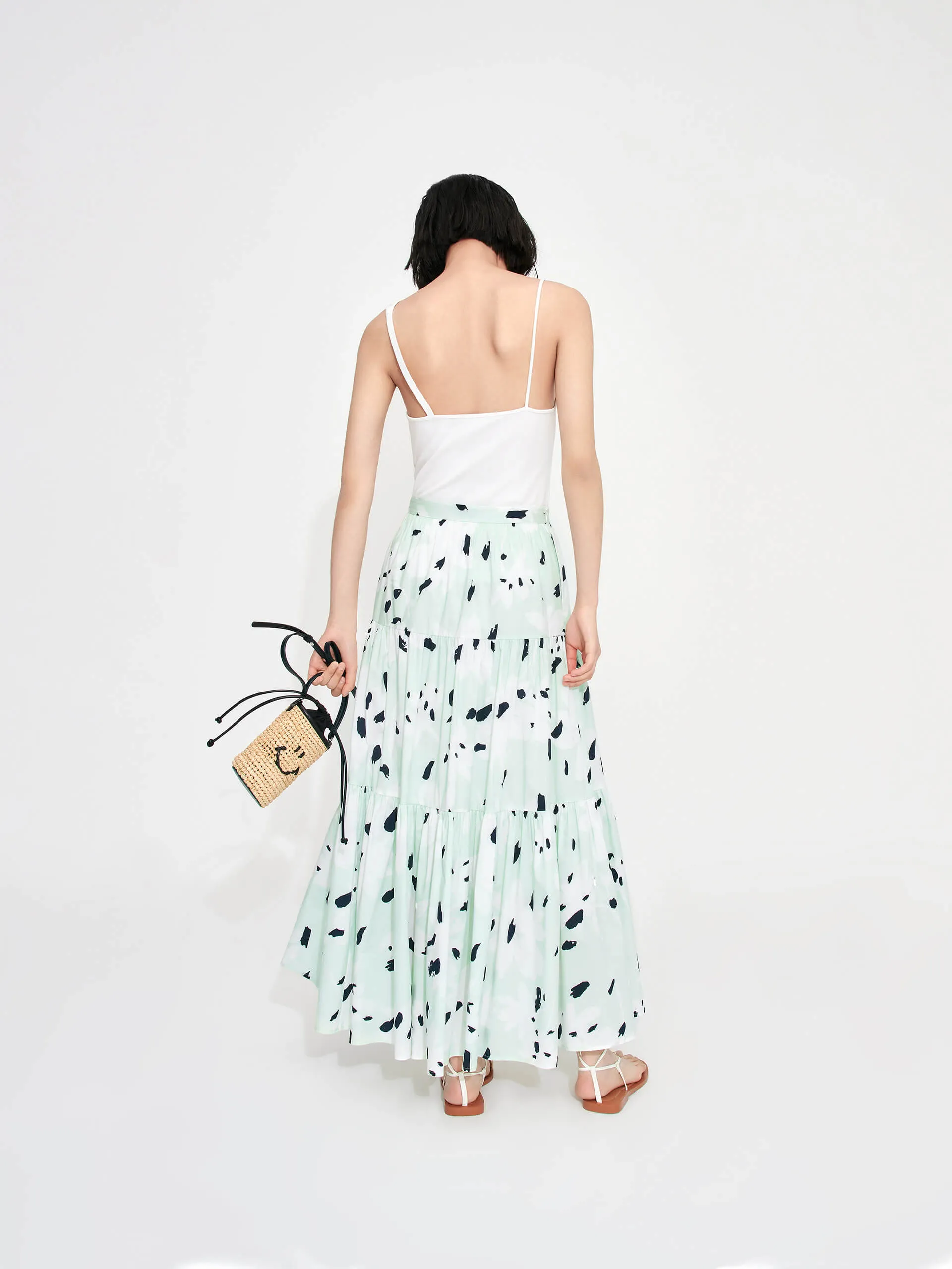 Tiered Floral Print Maxi Skirt