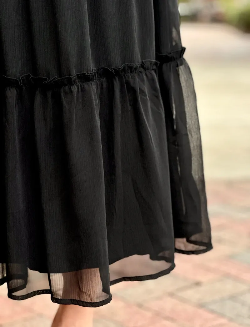 Tiered Twirl Midi Dress - Black