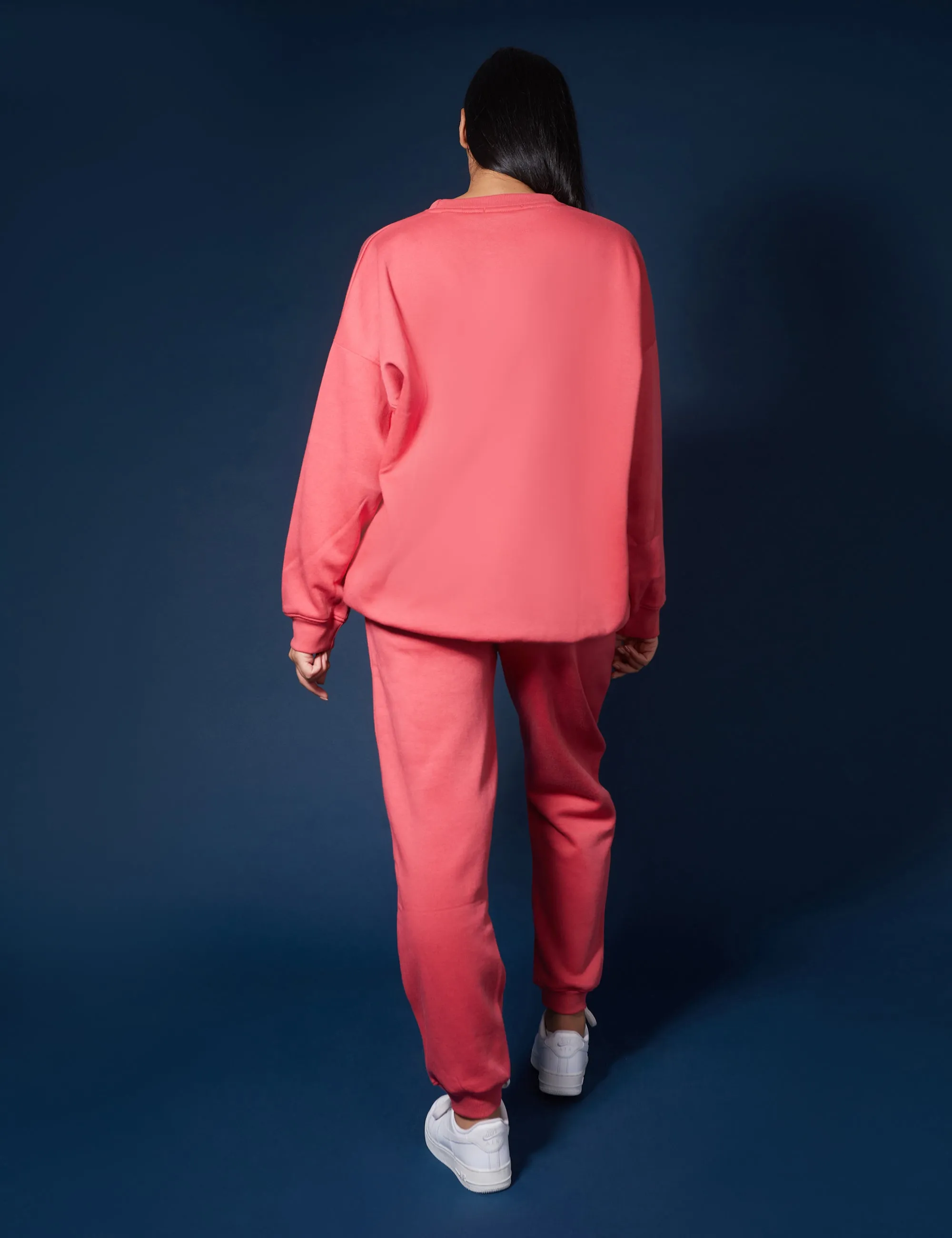 Tonal Embroidery Sweatshirt Coral