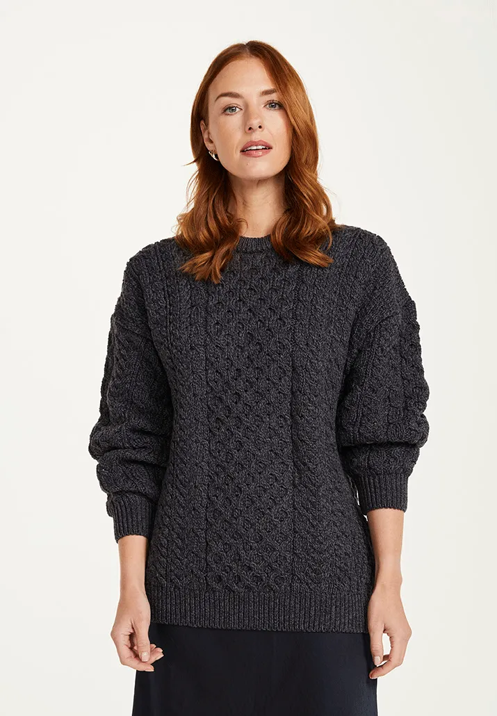 Traditional Unisex Aran Sweater - CHARCOAL