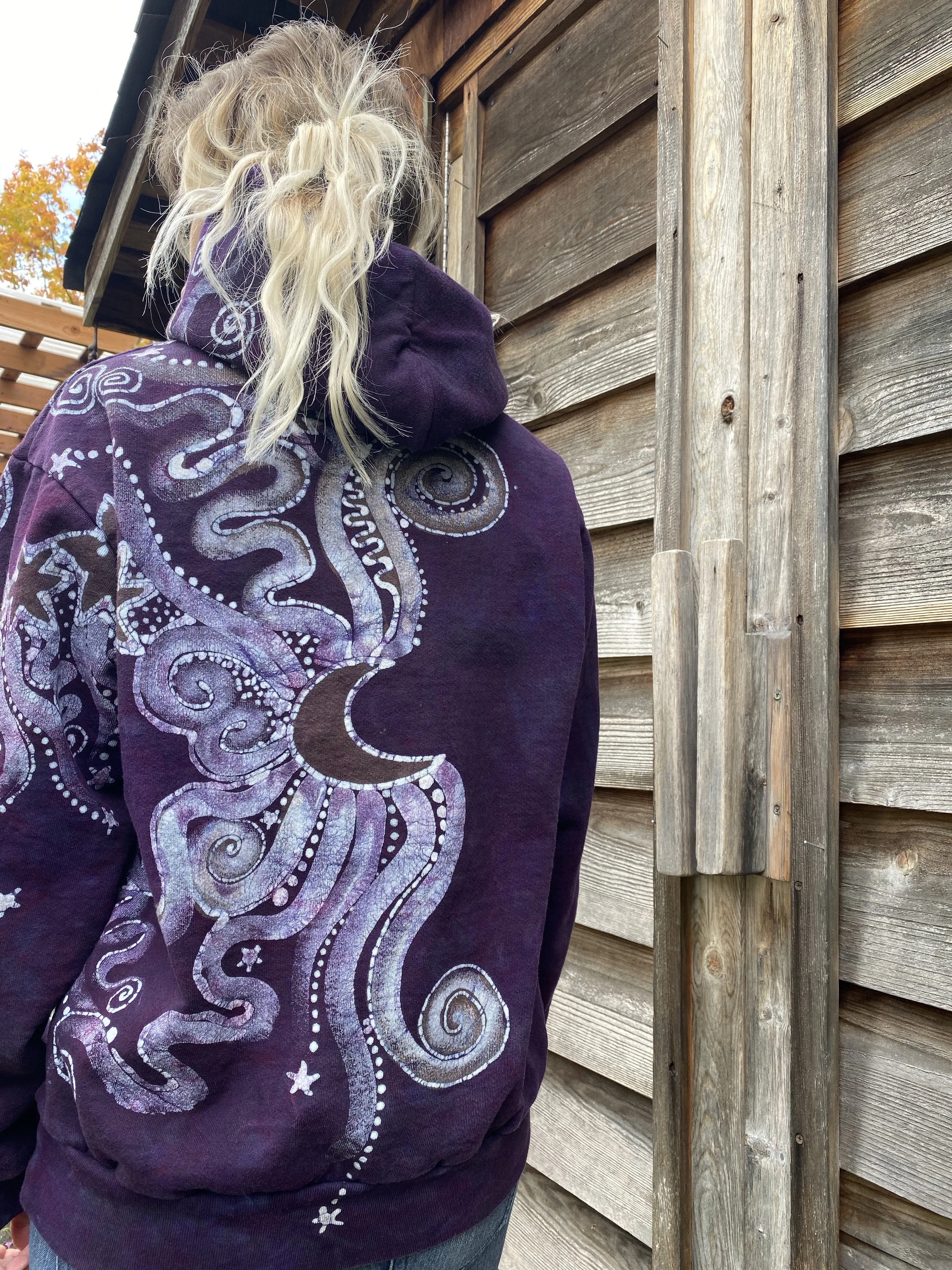 Tree Moon Glowing Earth Purple Pullover Hoodie - Handcrafted Batik