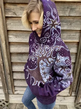 Tree Moon Glowing Earth Purple Pullover Hoodie - Handcrafted Batik