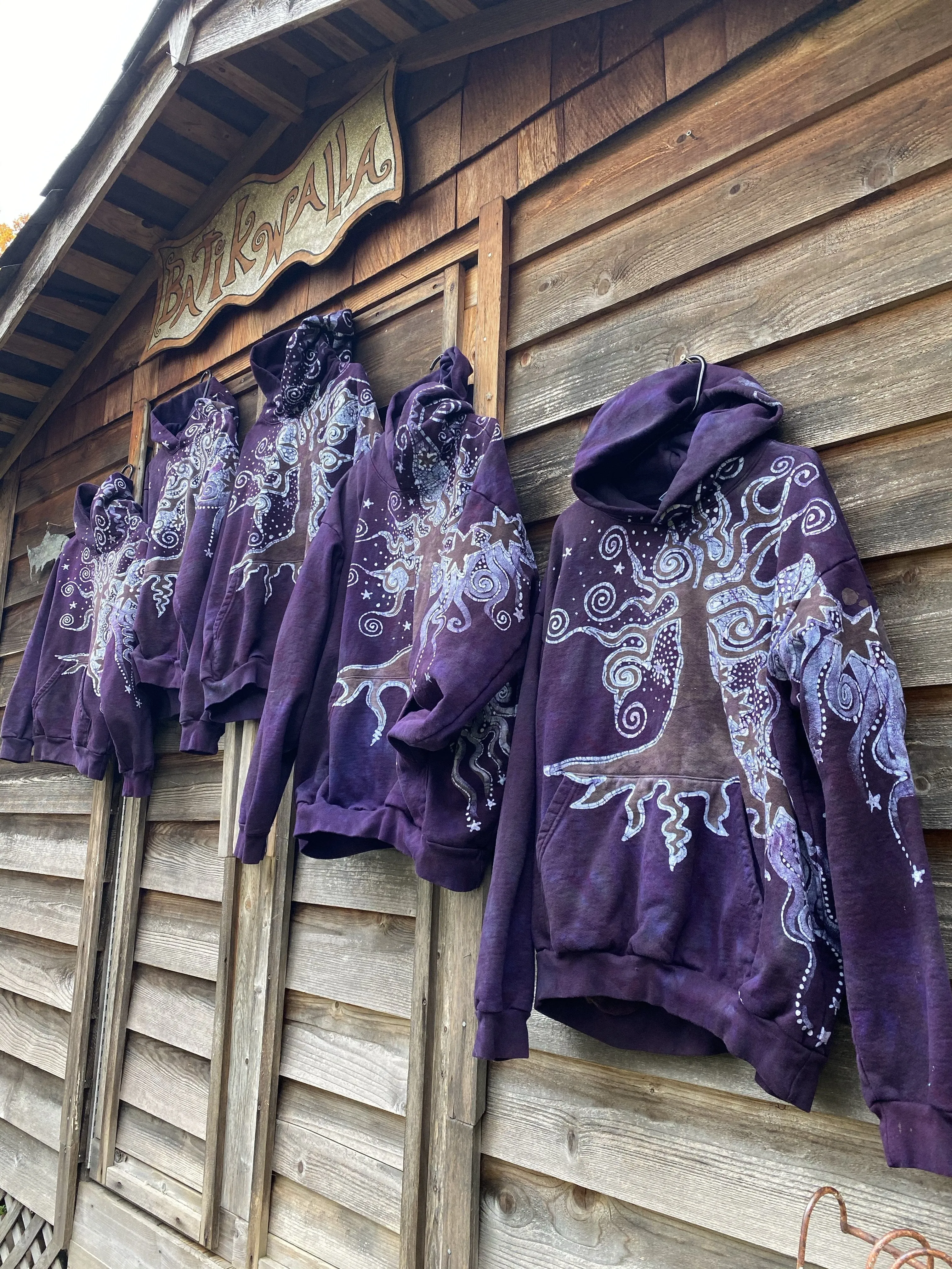 Tree Moon Glowing Earth Purple Pullover Hoodie - Handcrafted Batik