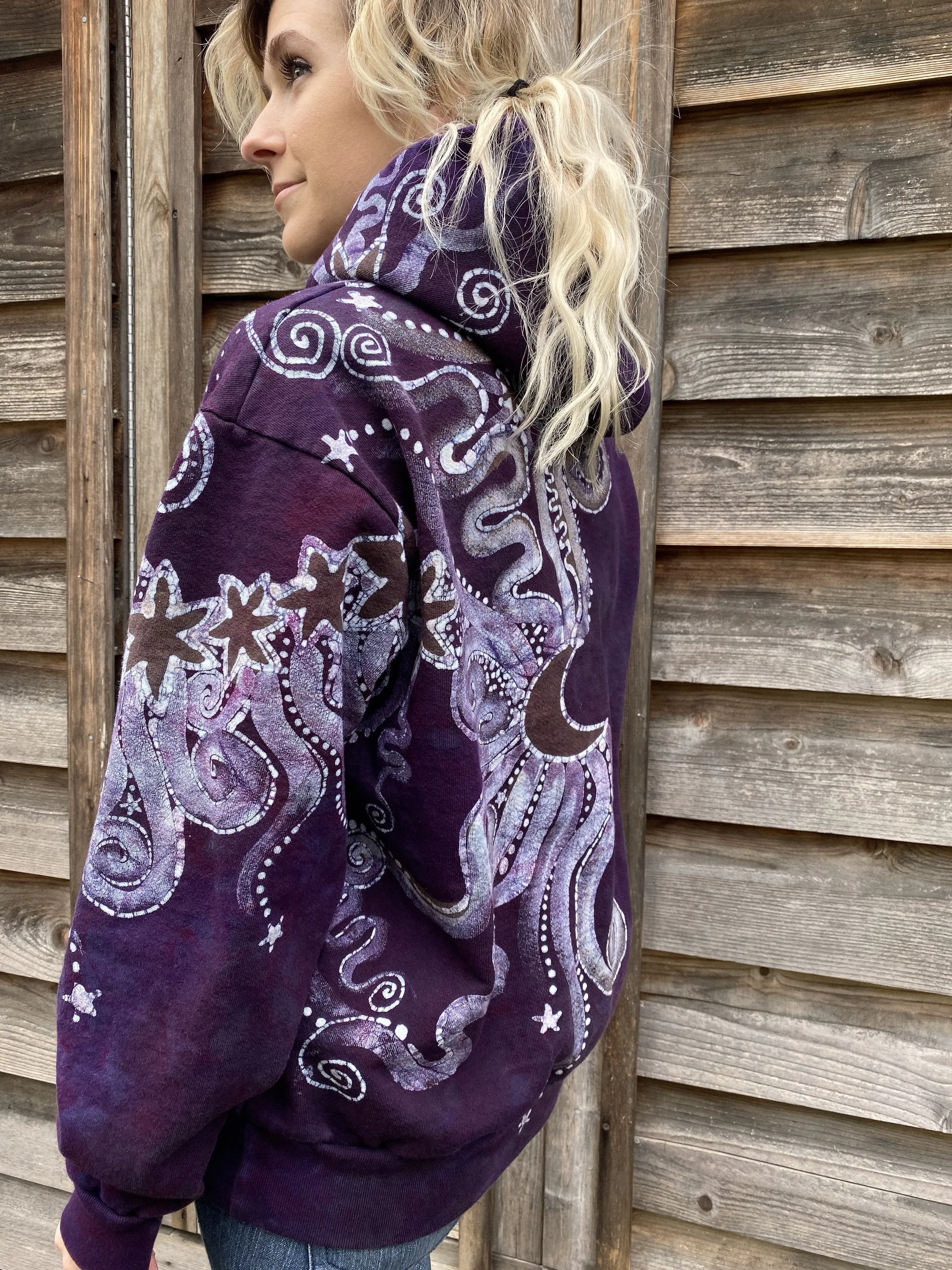 Tree Moon Glowing Earth Purple Pullover Hoodie - Handcrafted Batik