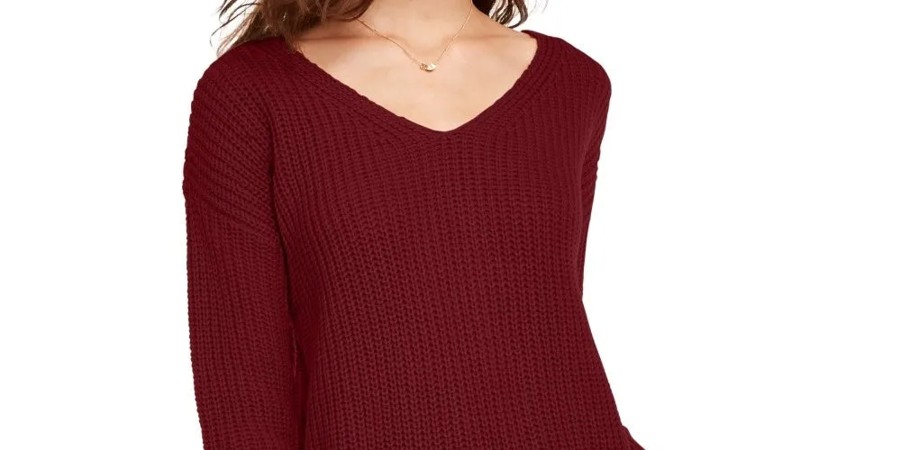 Ultra Flirt Junior's Lace Up Back Sweater Red Size X-Small