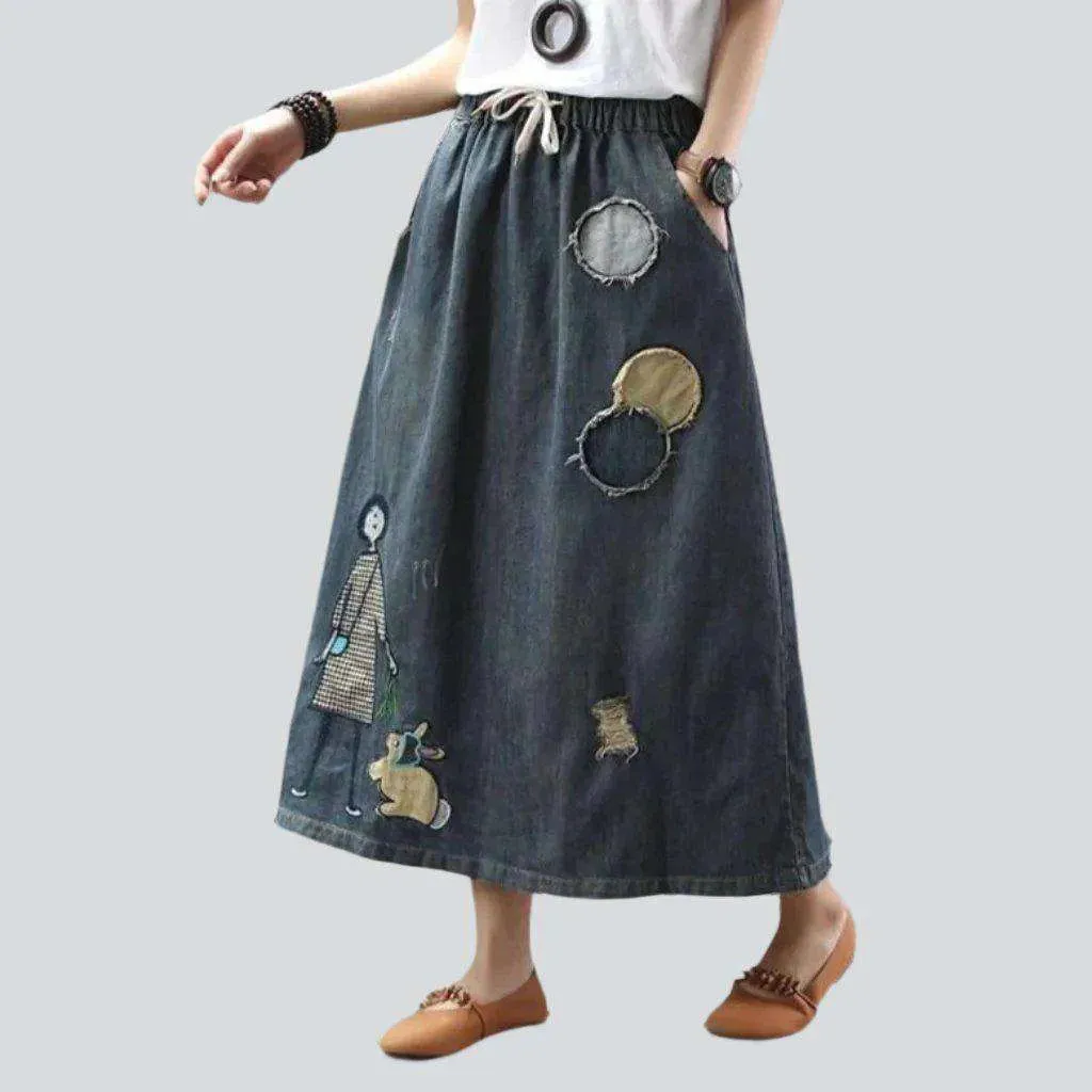 Urban embroidery women's denim skirt