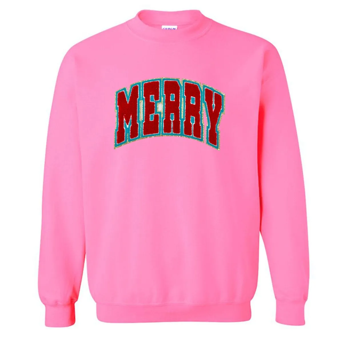 'Varsity Merry' Letter Patch Crewneck Sweatshirt