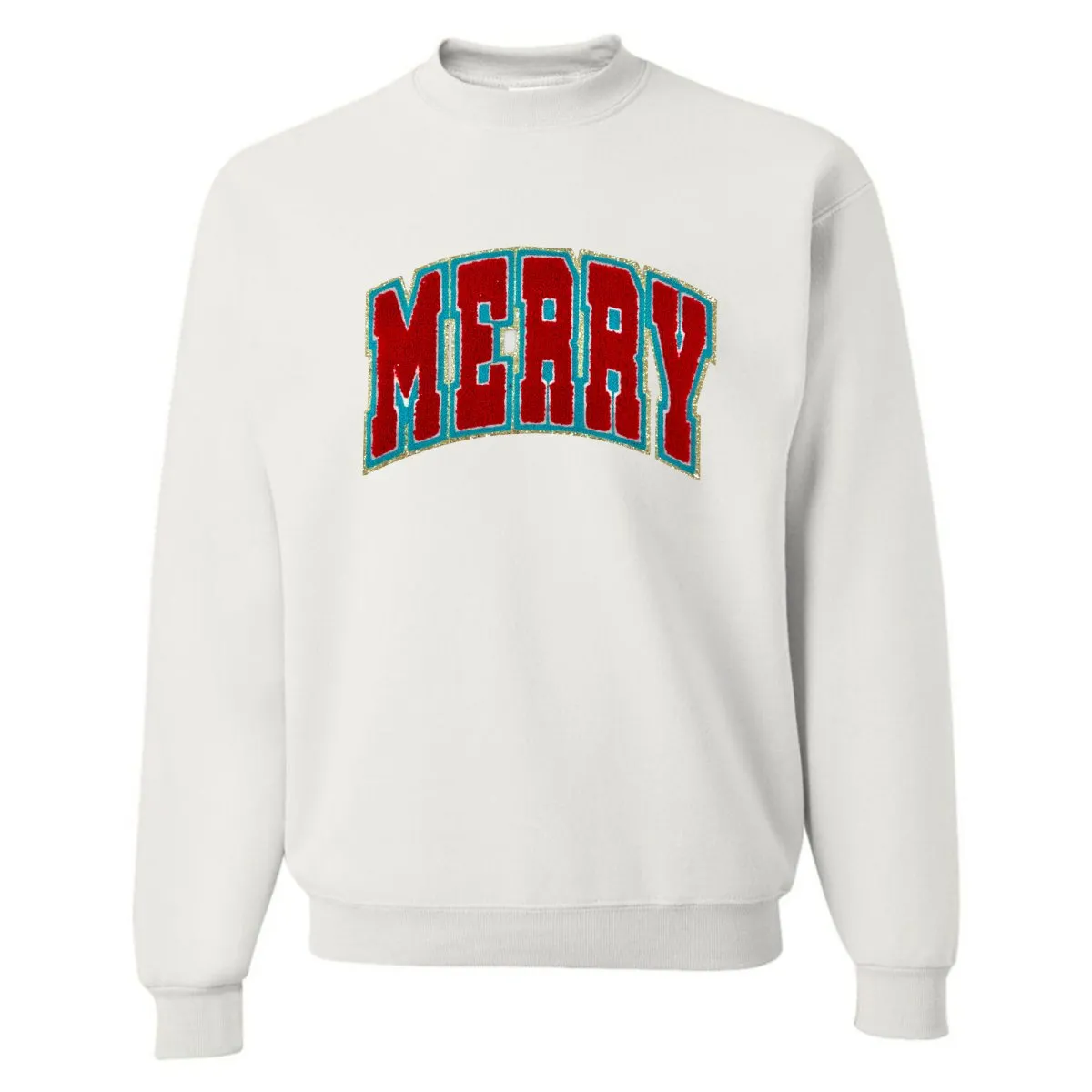 'Varsity Merry' Letter Patch Crewneck Sweatshirt