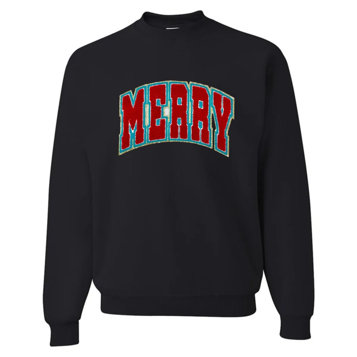 'Varsity Merry' Letter Patch Crewneck Sweatshirt