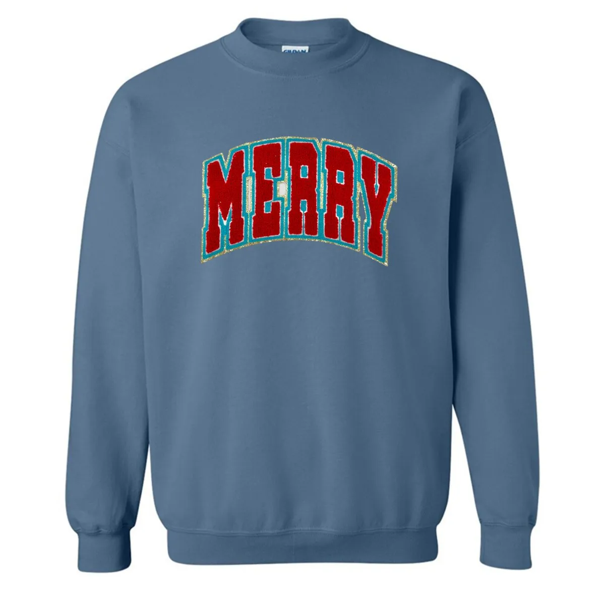 'Varsity Merry' Letter Patch Crewneck Sweatshirt