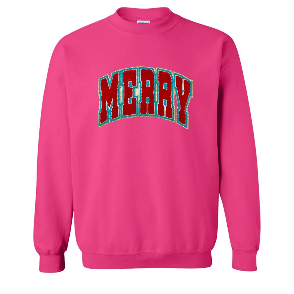 'Varsity Merry' Letter Patch Crewneck Sweatshirt