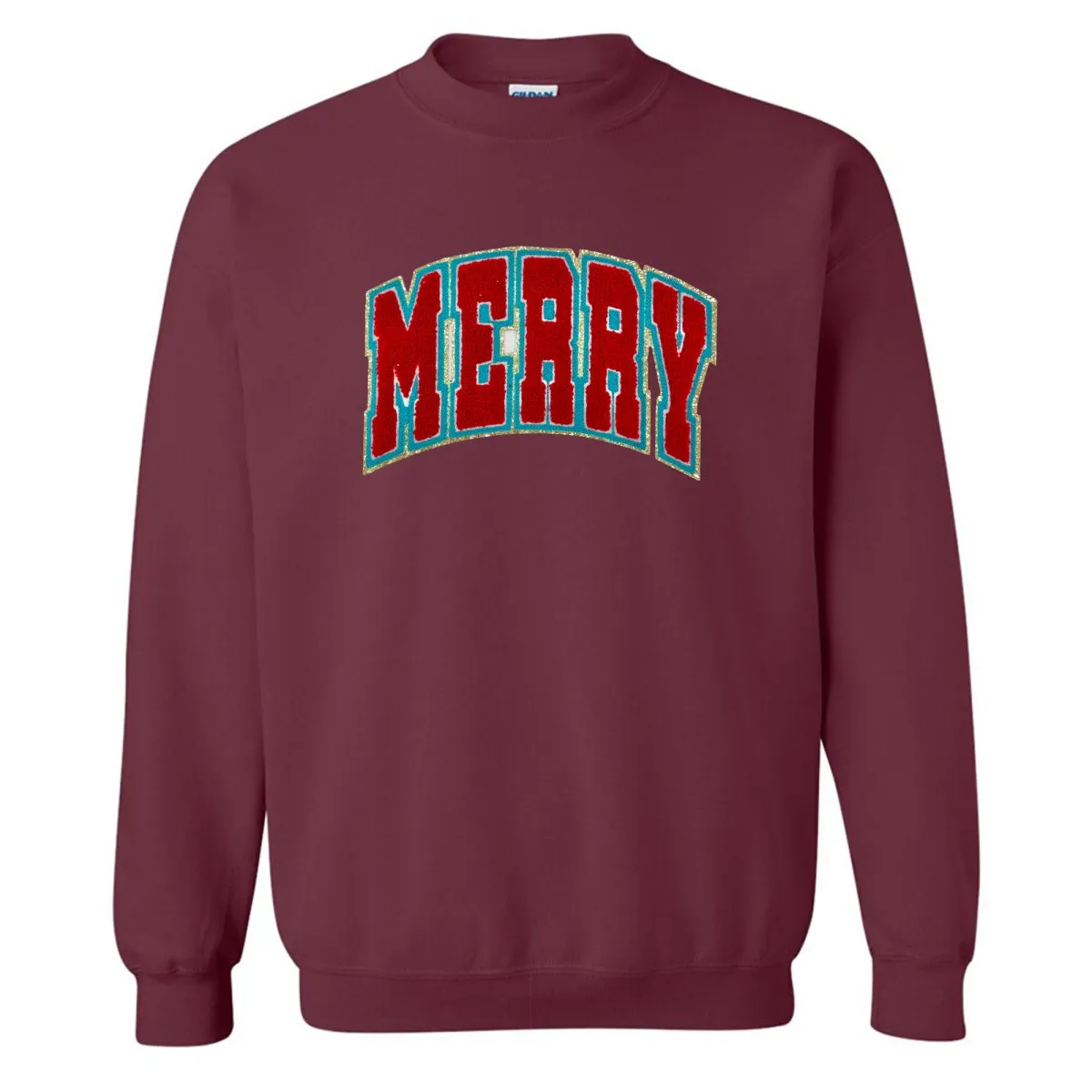 'Varsity Merry' Letter Patch Crewneck Sweatshirt