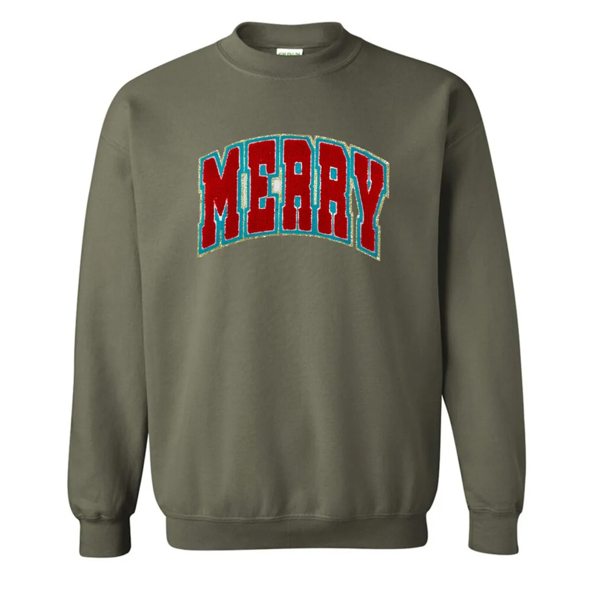 'Varsity Merry' Letter Patch Crewneck Sweatshirt