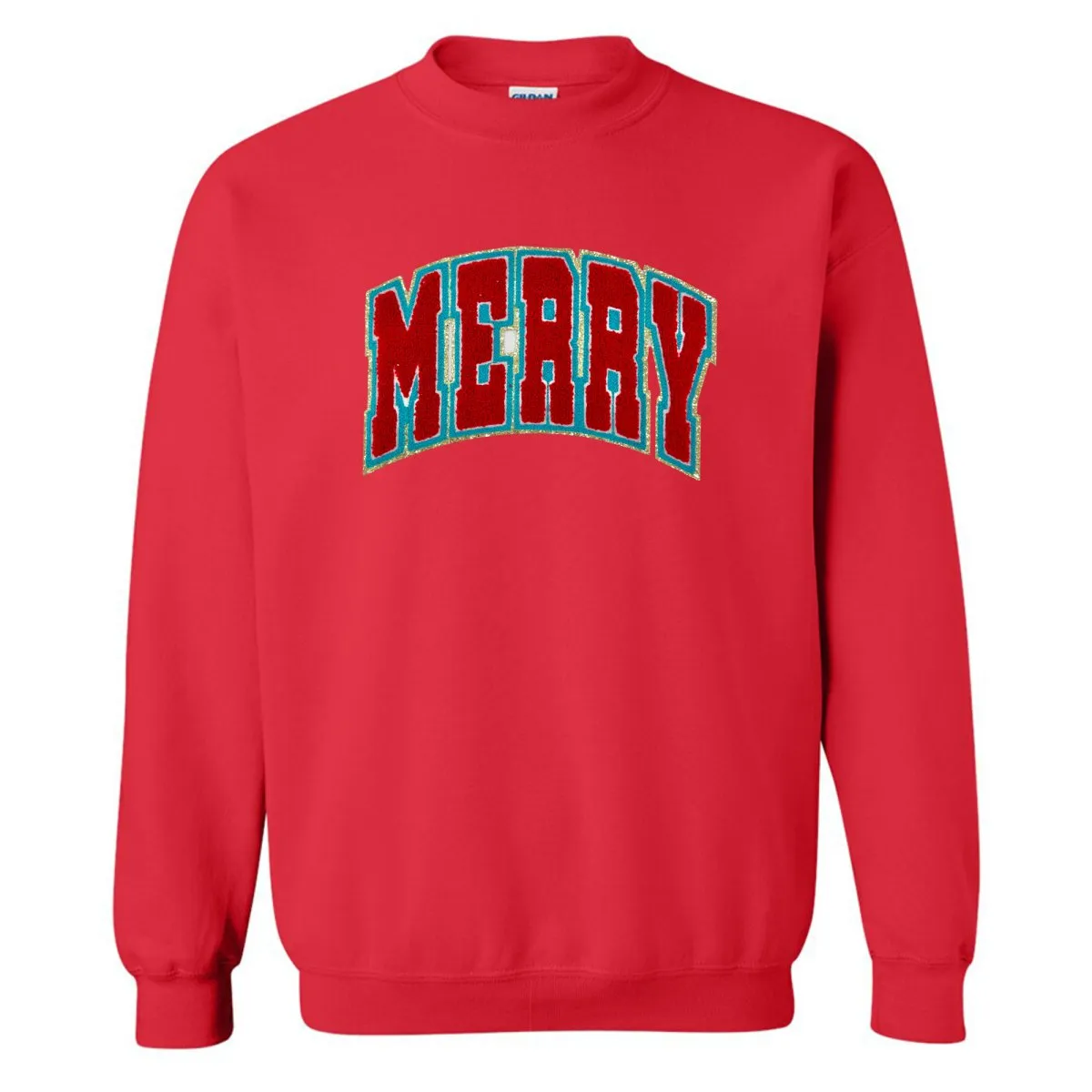 'Varsity Merry' Letter Patch Crewneck Sweatshirt