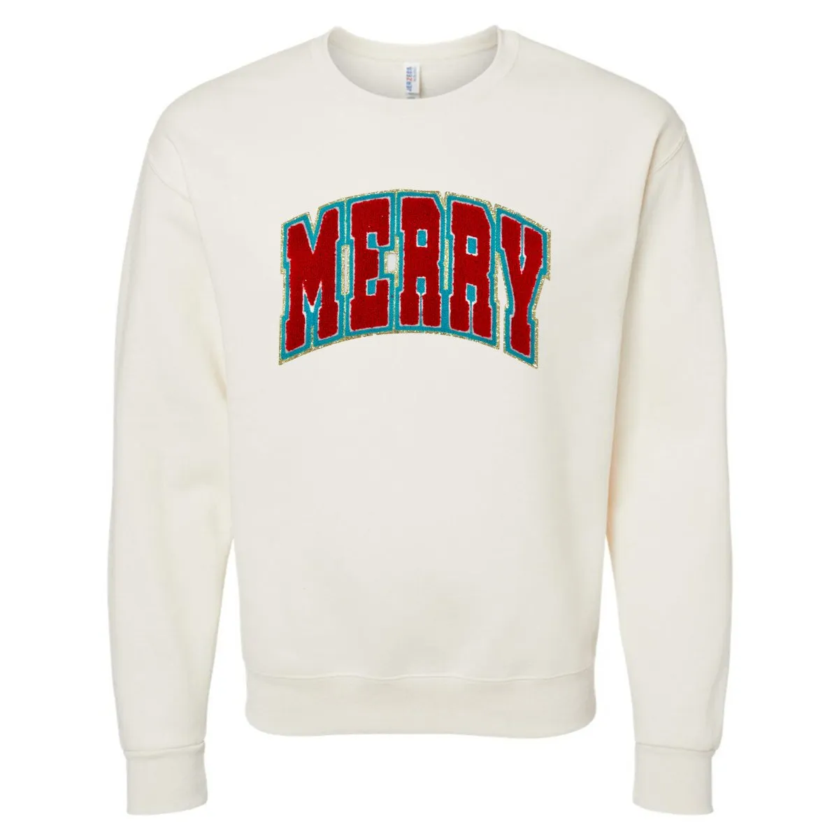 'Varsity Merry' Letter Patch Crewneck Sweatshirt