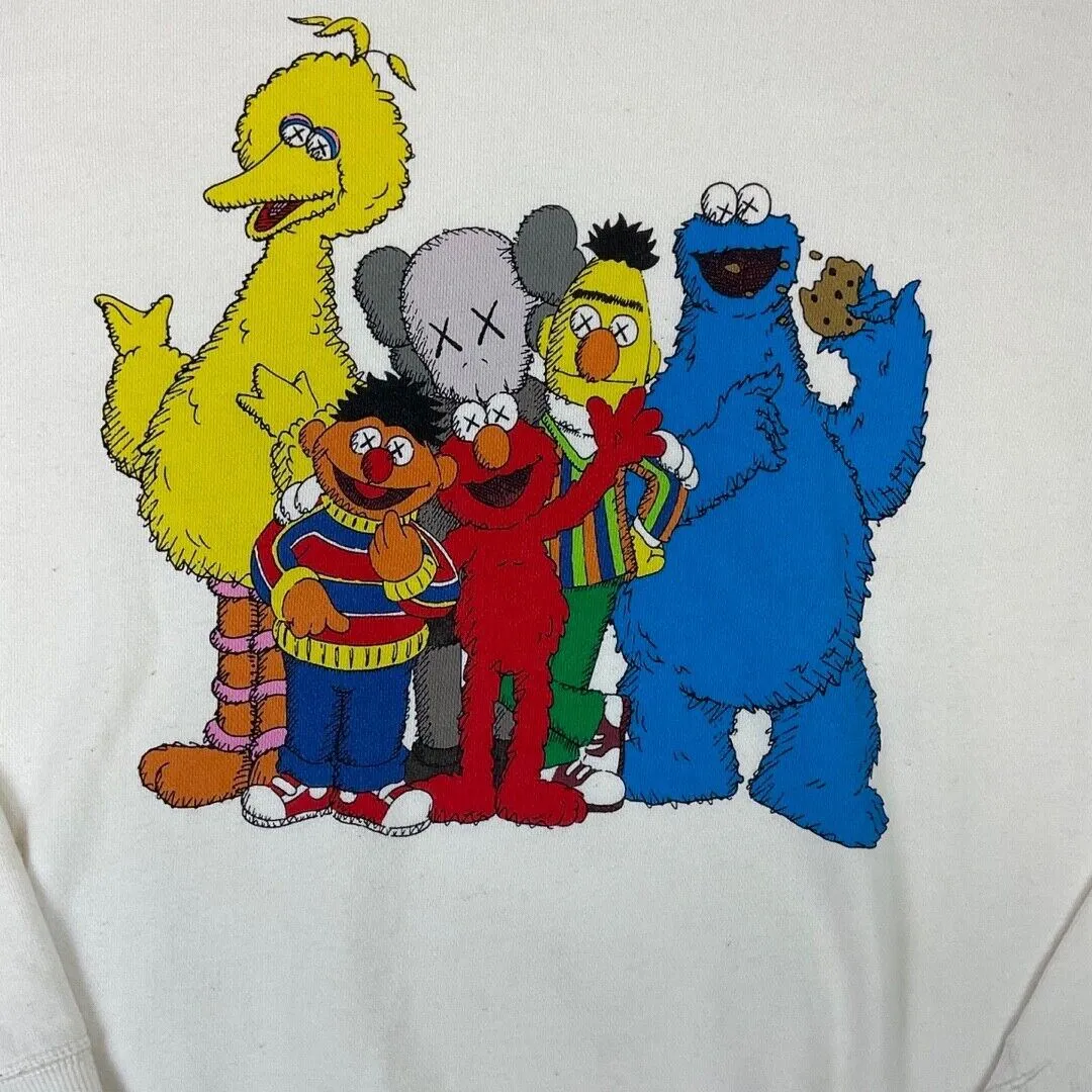 Vintage 00s Cream Uniqlo Kaws Sesame Street Hypebeast Rare Crew Neck Jumper M