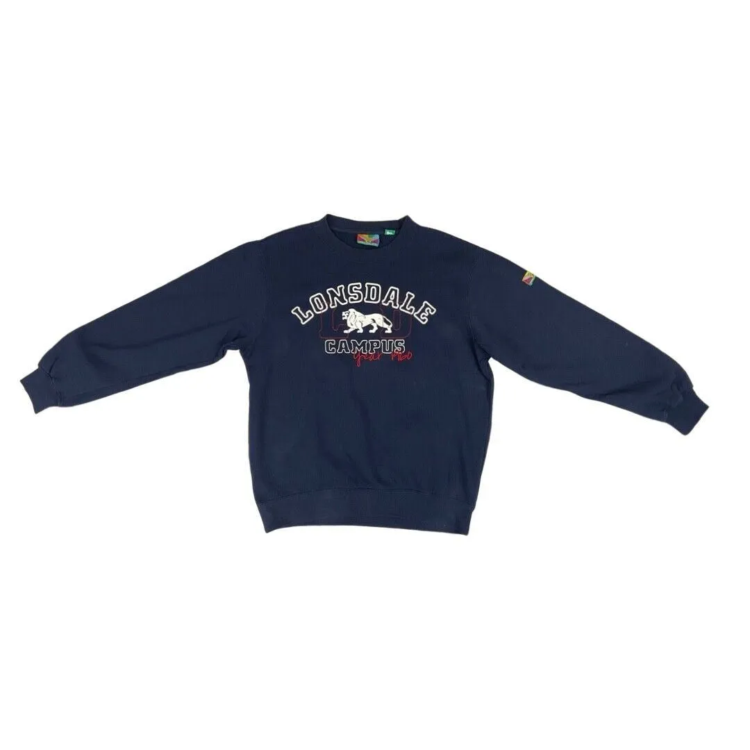 Vintage 00s Navy Blue Lonsdale Campus College Spell Out Logo Crewneck Jumper L