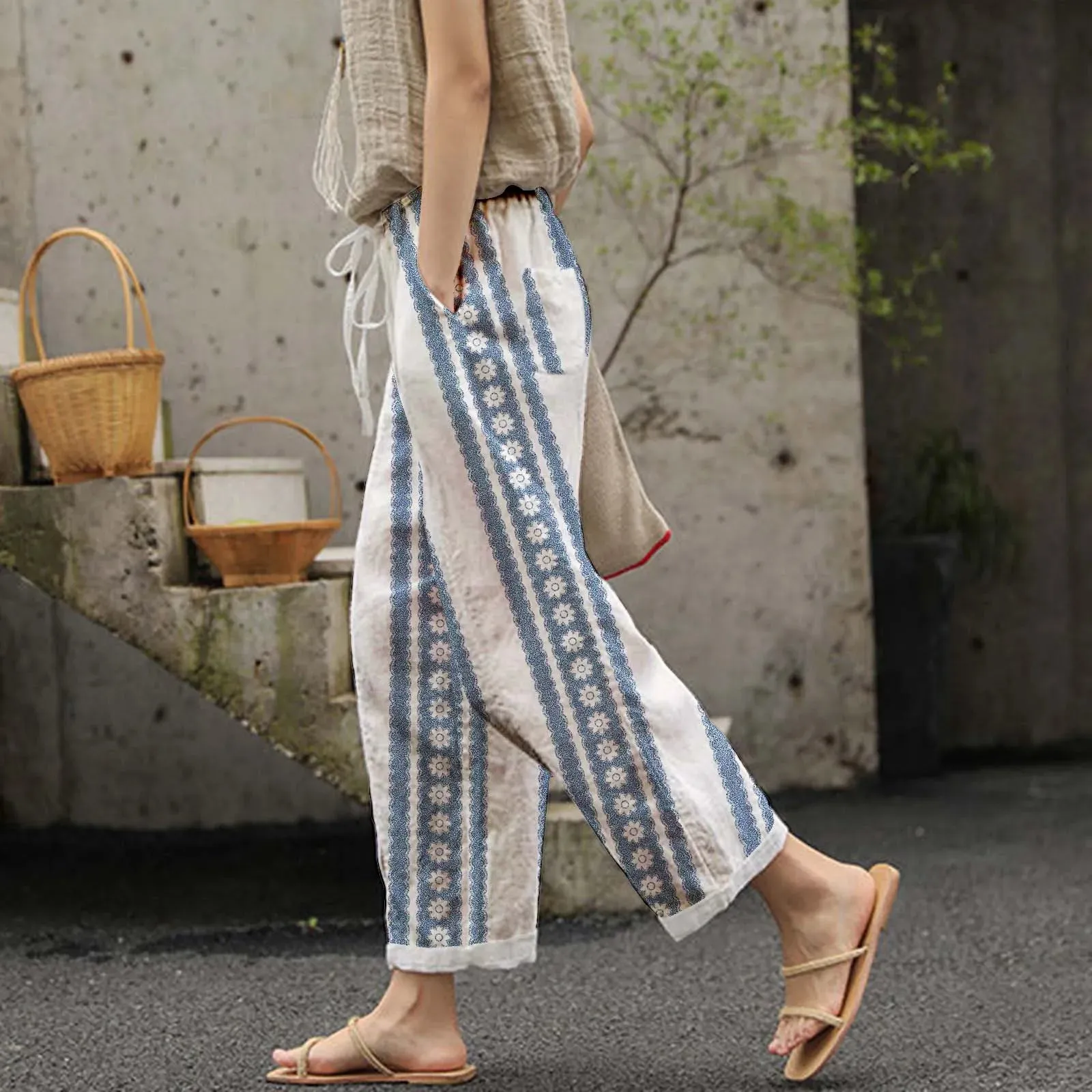 Vintage Vacation Casual Mid Ethnic Female Fresh Comfortable Summer Pants