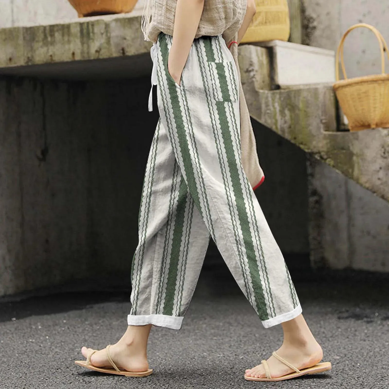 Vintage Vacation Casual Mid Ethnic Female Fresh Comfortable Summer Pants