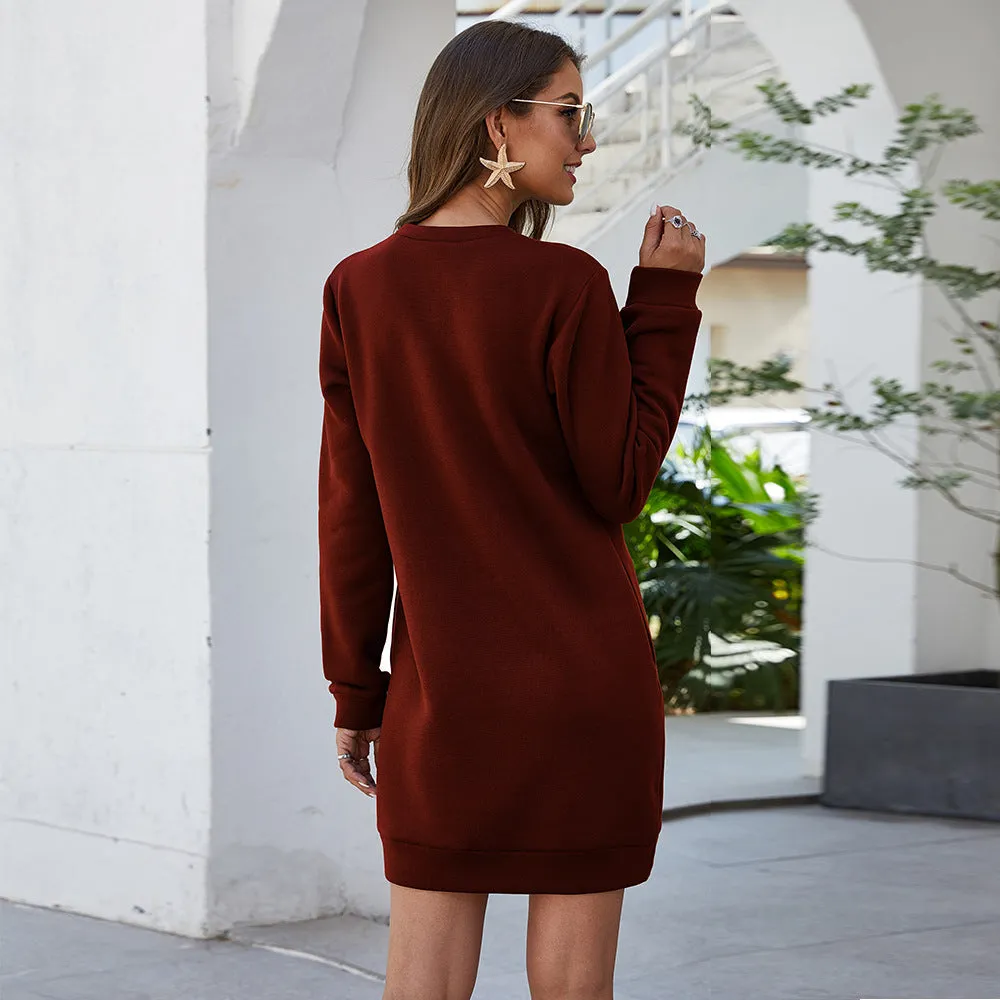 Wichita Cotton Pocketed Sweatshirt Dress - Autumn Leaf