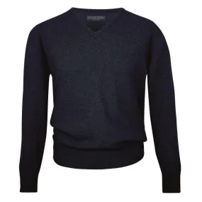 William Powell Leven Mens Lambswool V Neck Jumper - Navy