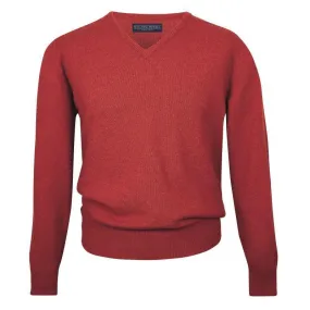 William Powell Leven Mens Lambswool V Neck Jumper - Poppy Melange