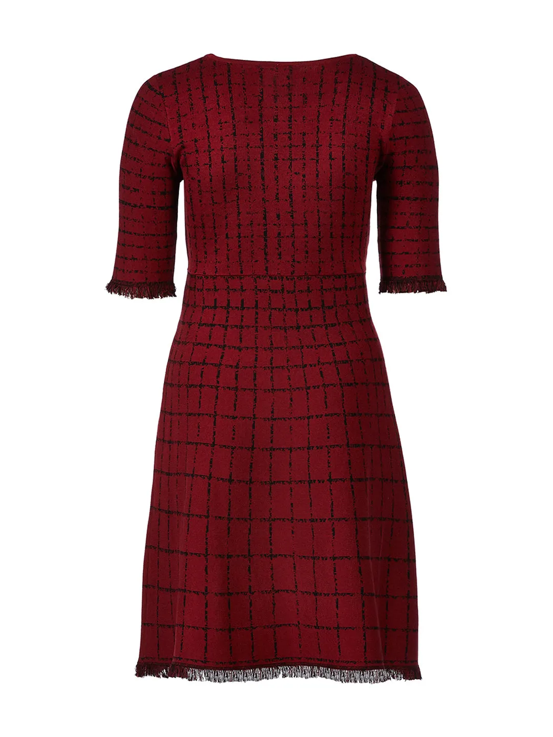 Wine Plaid Fit-And-Flare Sweater Dress