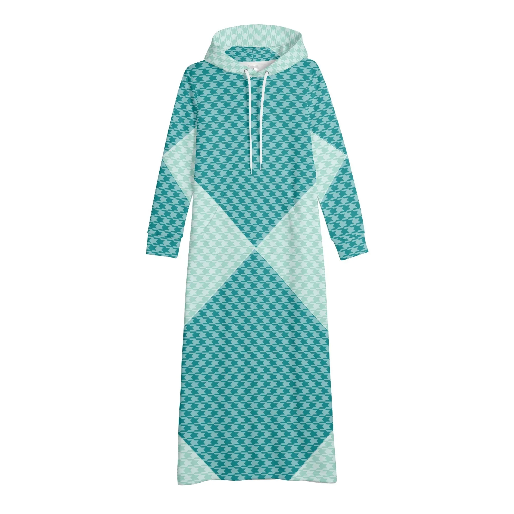 Winter Loungewear | Maxi Dress | Hooded Sweatshirt with Pockets | Plus-Petite Size | Houndstooth Blue dress