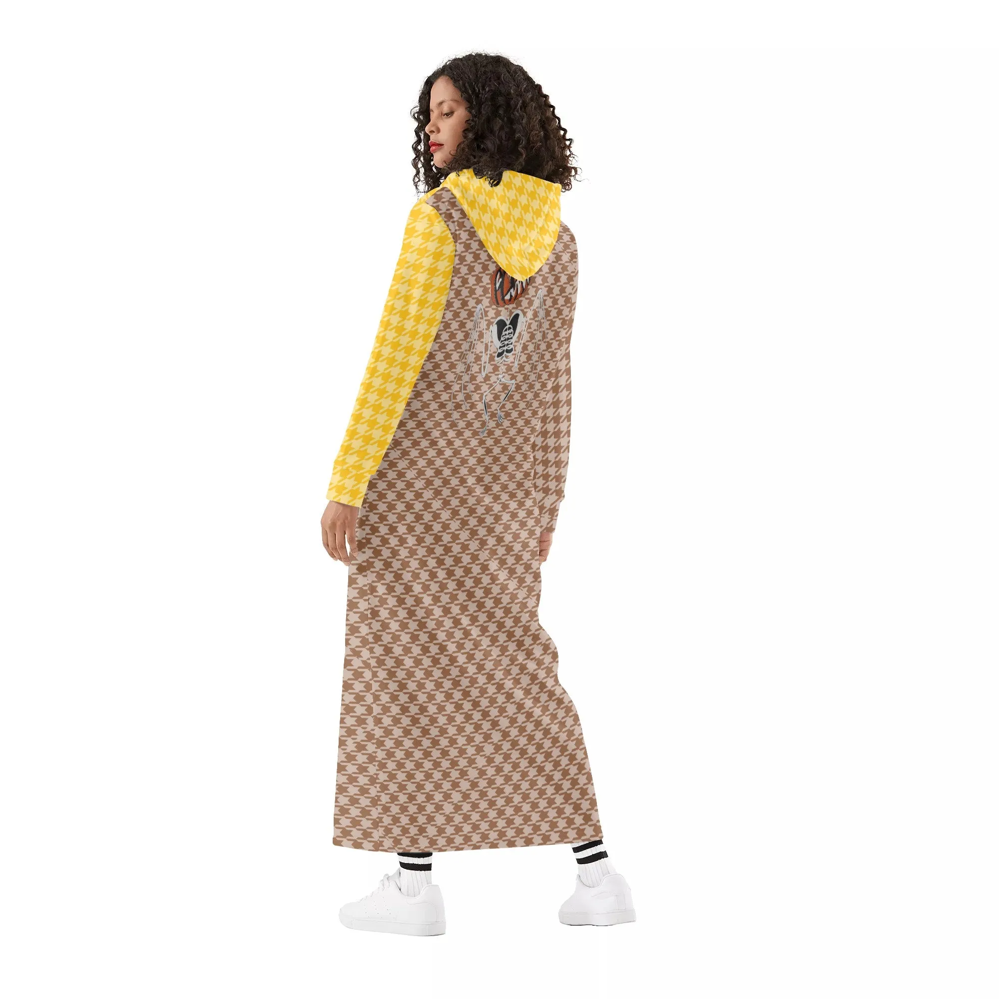 Winter Loungewear | Maxi Dress | Hooded Sweatshirt with Pockets | Plus-Petite Size | Houndstooth Oingo Boingo dress