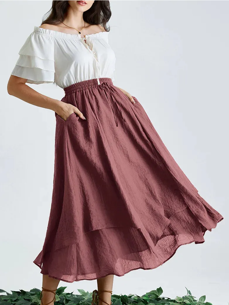 Women Renaissance 2-Layer Swing Pocket Maxi Skirts