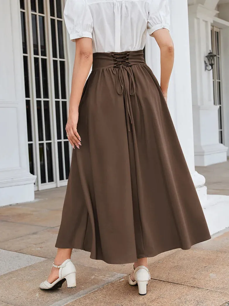 Women Renaissance Elastic High Waist Swing Skirt with Pockets