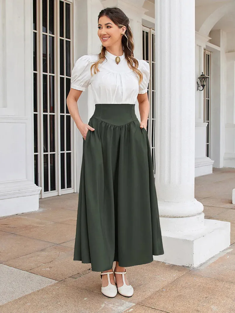 Women Renaissance Elastic High Waist Swing Skirt with Pockets